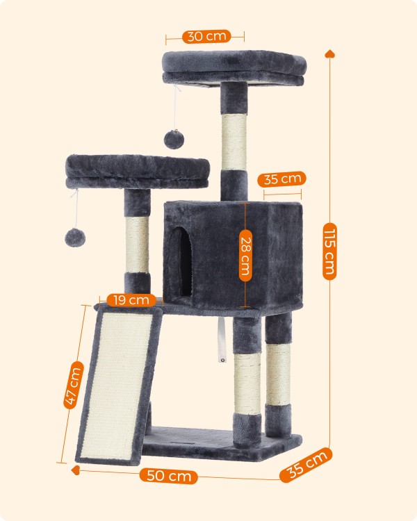 Wymiary wysokiego drapaka dla kota SkyTower 141 cm jasnoszary