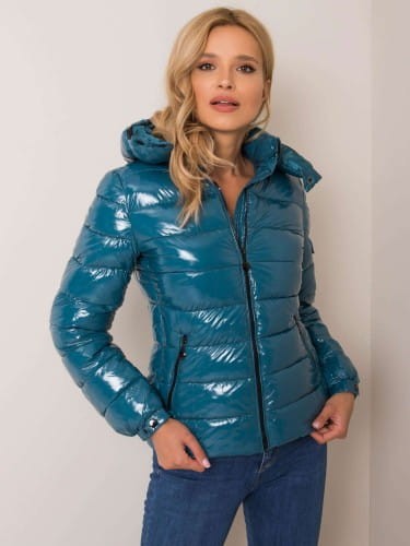 Niebieska jesienno-zimowa kurtka połysk