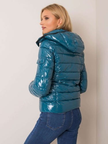 Niebieska jesienno-zimowa kurtka połysk