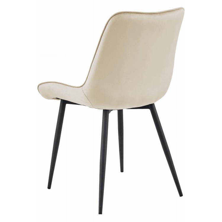 Beżowe krzesło do jadalni BERA z pikowanym siedziskiem i oparciem  na czarnych metalowych nogach (3).jpg