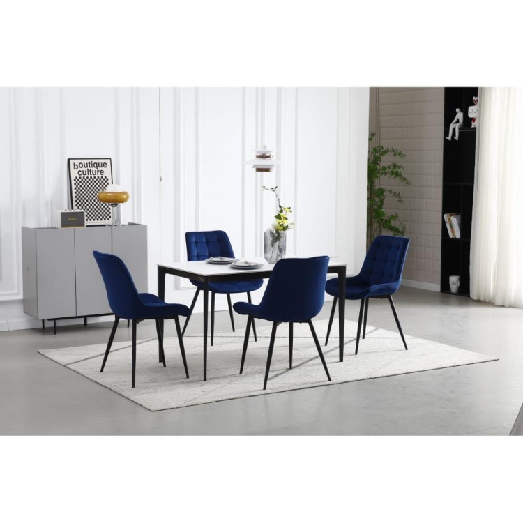 Granatowe krzesło tapicerowane do Jadalni BERA z pikowaniem i metalowymi czarnymi nóżkami (1).jpg