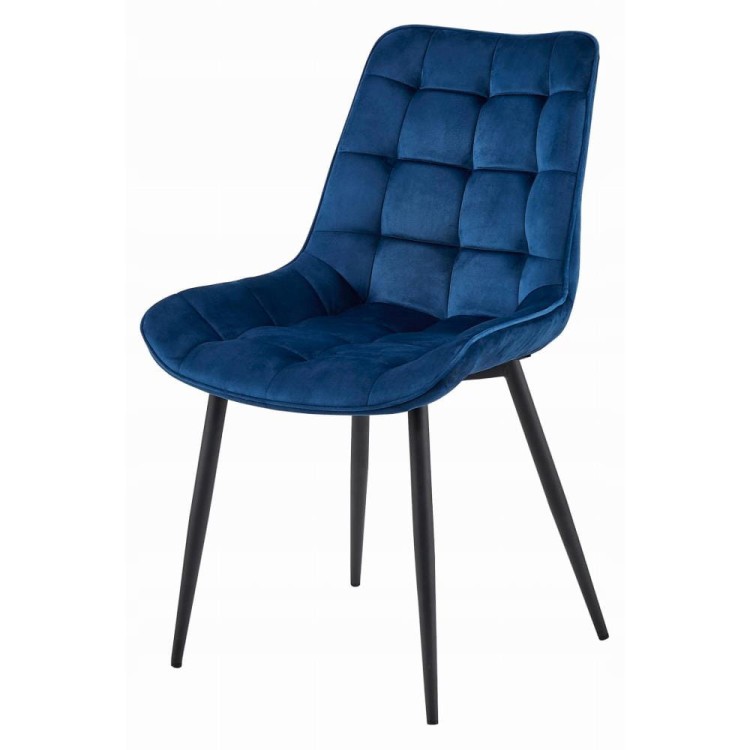 Granatowe krzesło tapicerowane do Jadalni BERA z pikowaniem i metalowymi czarnymi nóżkami (5).jpg