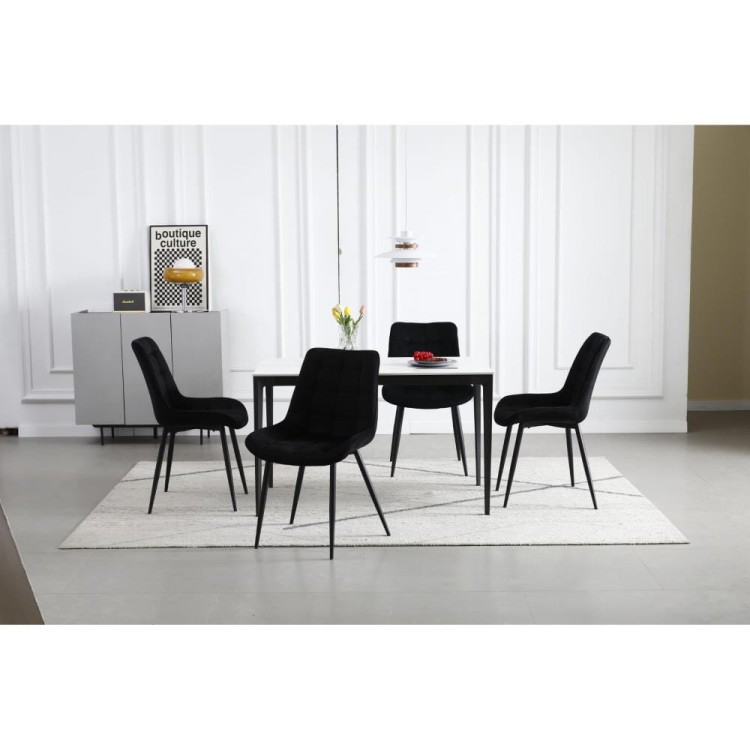 Czarne krzesło tapicerowane do jadalni BERA pikowane czarne metalowe nogi  (2).jpg