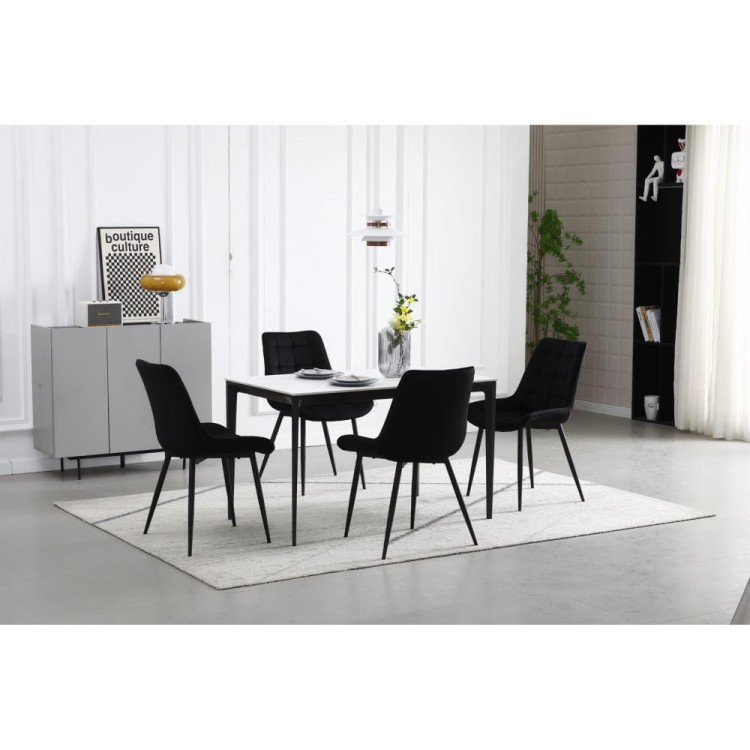 Czarne krzesło tapicerowane do jadalni BERA pikowane czarne metalowe nogi  (8).jpg