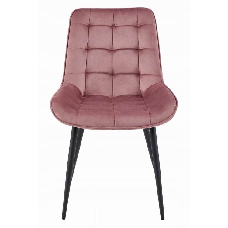 Różowe welurowe krzesło do jadalni Bera metalowe czarne nogi malowane proszkowo kwadratowy wzór pikowania (1).jpg