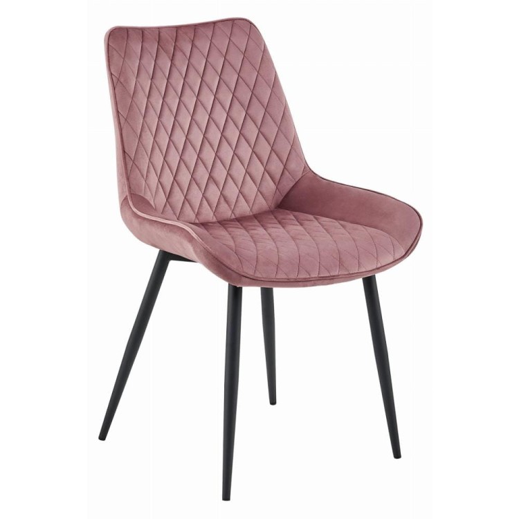 Krzesło tapicerowane do jadalni różowe VERDO nogi czarne metalowe, aranżacja kuchni, różowa jadalnia (4).jpg