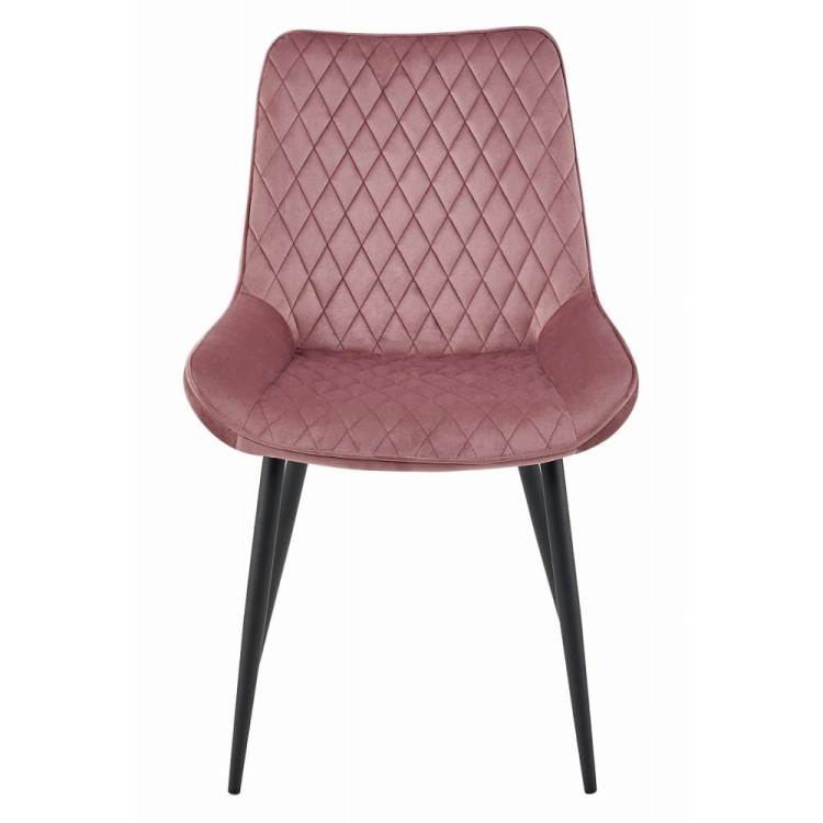 Krzesło tapicerowane do jadalni różowe VERDO nogi czarne metalowe, aranżacja kuchni, różowa jadalnia (5).jpg