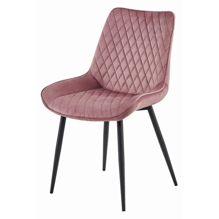 Krzesło tapicerowane do jadalni różowe VERDO nogi czarne metalowe, aranżacja kuchni, różowa jadalnia (6).jpg