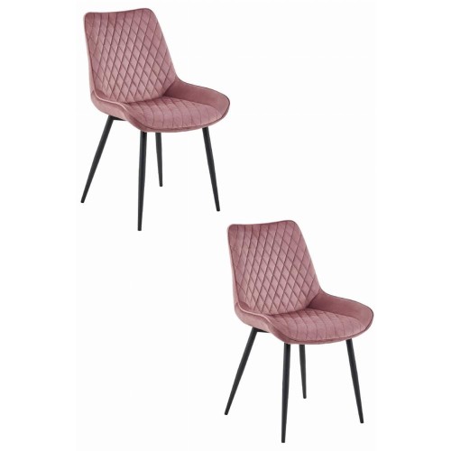 Krzesło tapicerowane do jadalni różowe VERDO nogi czarne metalowe, aranżacja kuchni, różowa jadalnia (1).jpg