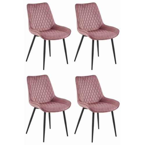Krzesło tapicerowane do jadalni różowe VERDO nogi czarne metalowe, aranżacja kuchni, różowa jadalnia (2).jpg