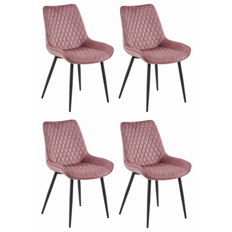 Krzesło tapicerowane do jadalni różowe VERDO nogi czarne metalowe, aranżacja kuchni, różowa jadalnia (2).jpg