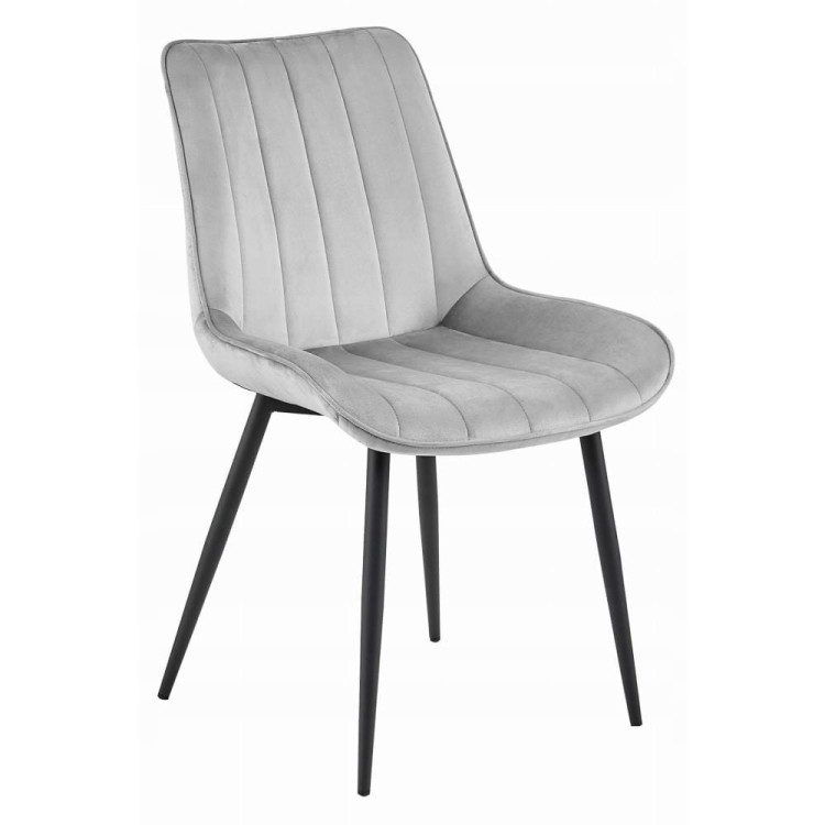 Jasnoszare krzesła welurowe do jadalni SOSA na metalowych czarnych nogach, aranżacja jadalni, szare krzesła aksamitne (10).jpg