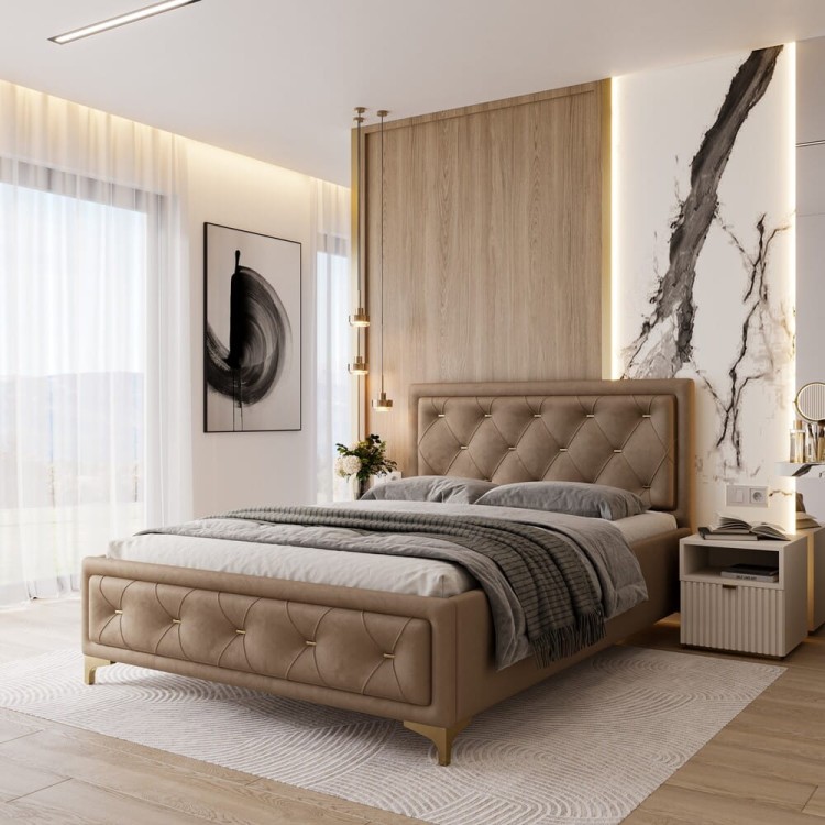 Łóżko tapicerowane Glamour Luxe 120/200 z pojemnikiem Beż