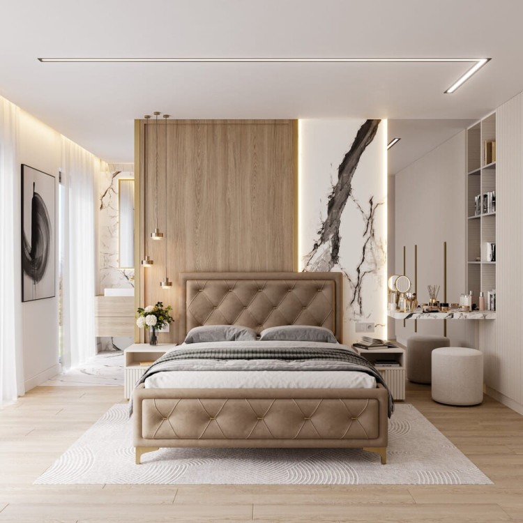 Łóżko tapicerowane Glamour Luxe 120/200 z pojemnikiem Beż