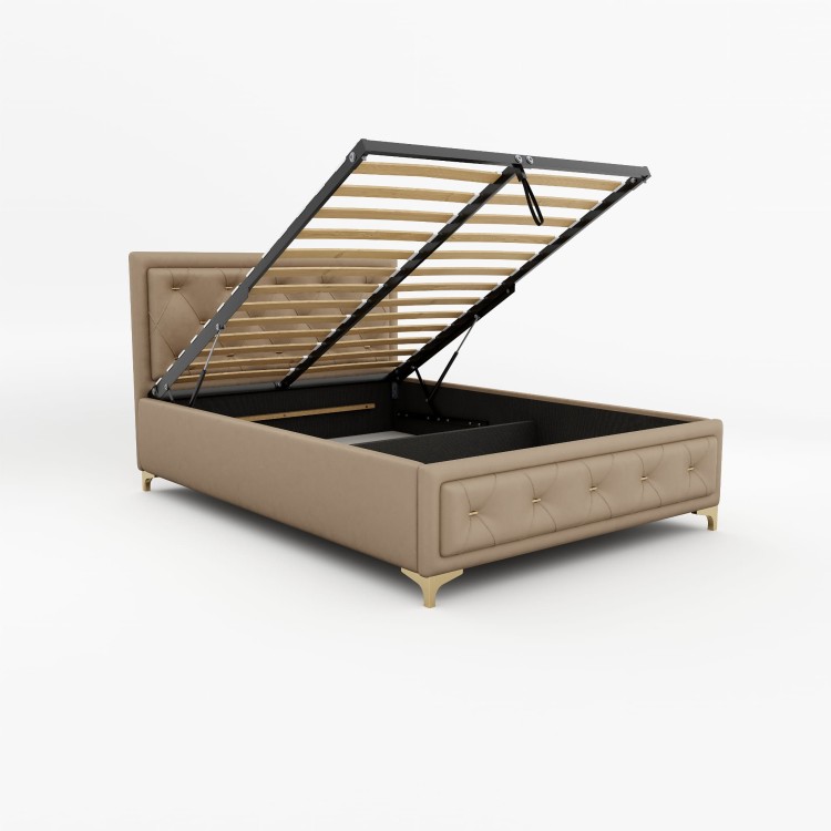 Łóżko tapicerowane Glamour Luxe 120/200 z pojemnikiem Beż