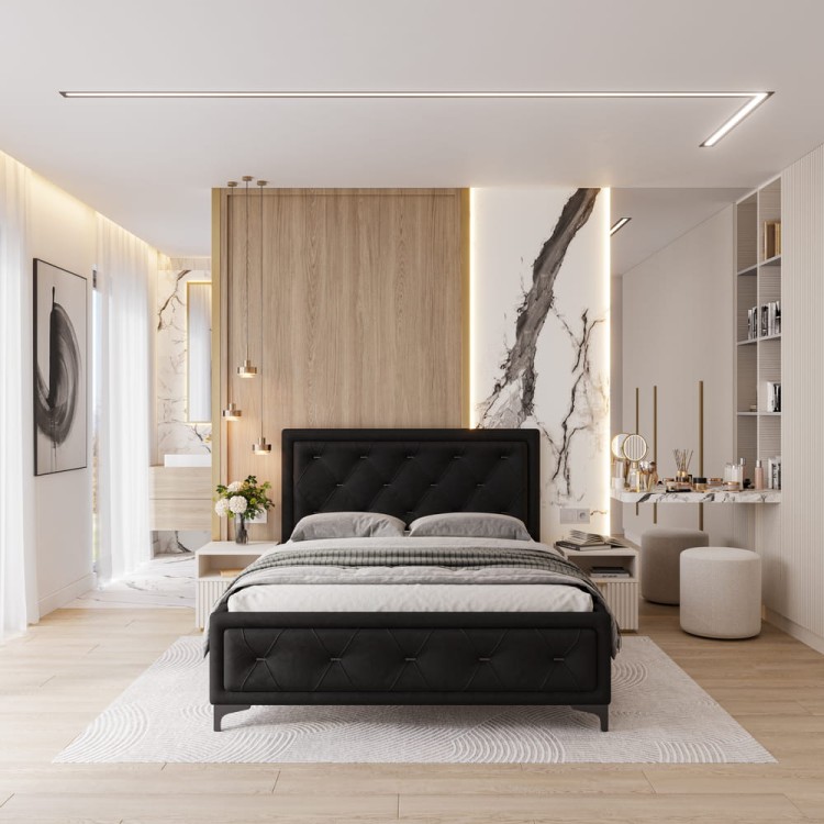 Łóżko tapicerowane Glamour Luxe 140/200 z pojemnikiem Czarne