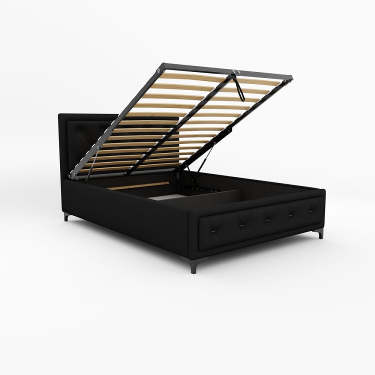 Łóżko tapicerowane Glamour Luxe 140/200 z pojemnikiem Czarne