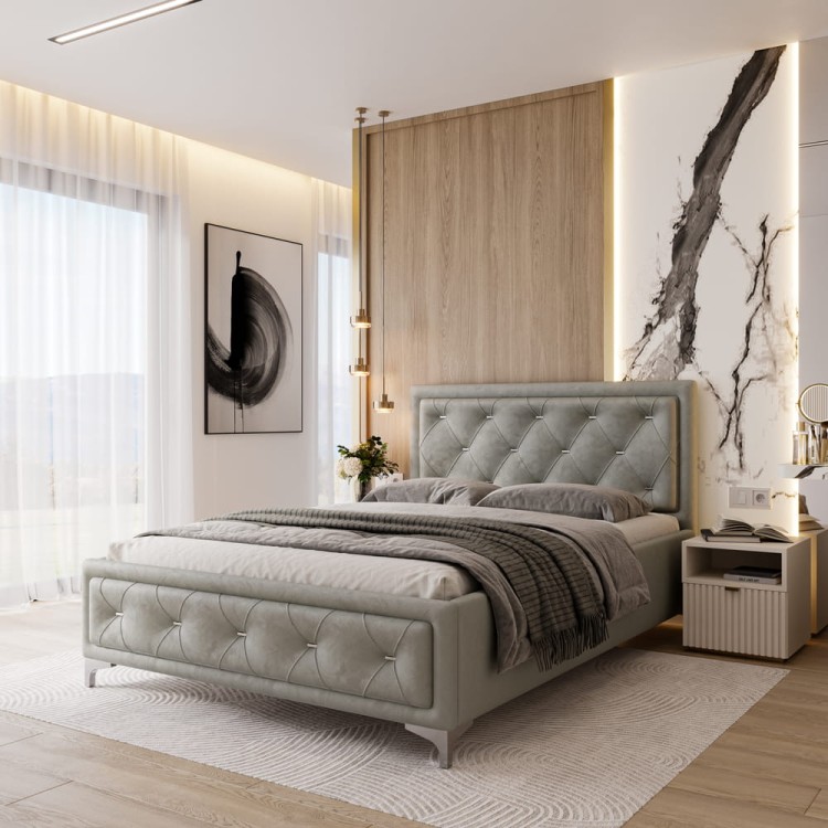 Łóżko tapicerowane Atena 140/200 z pojemnikiem Szare