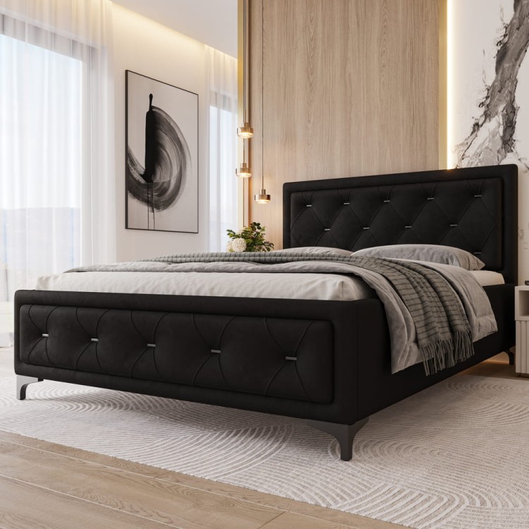 Łóżko tapicerowane Glamour Luxe 160/200 z pojemnikiem Czarne