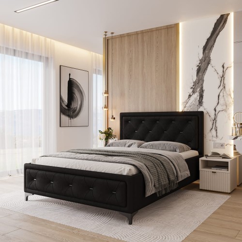 Łóżko tapicerowane Glamour Luxe 180/200 z pojemnikiem Czarne