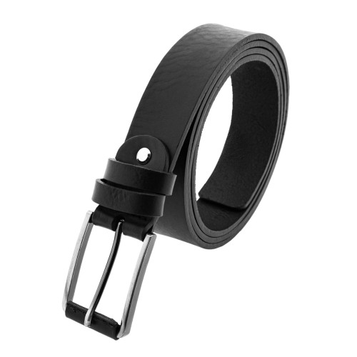 Skórzany pasek męski czarny z przeszytą skórą na klamrze 134cm