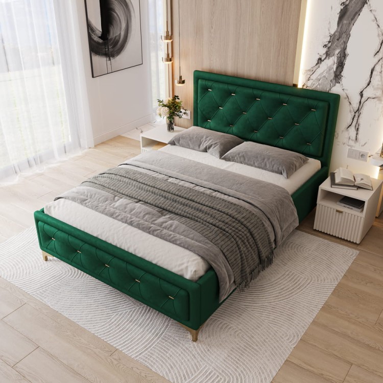 Łóżko tapicerowane Glamour Luxe 160/200 z pojemnikiem Butelkowa Zieleń