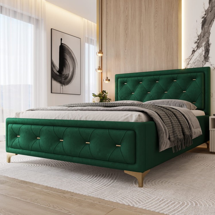 Łóżko tapicerowane Glamour Luxe 160/200 z pojemnikiem Butelkowa Zieleń