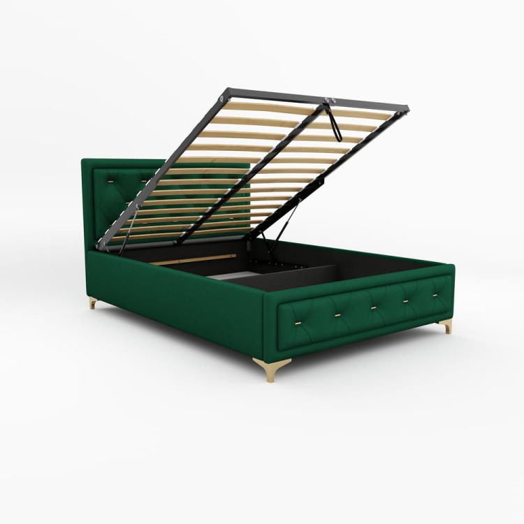Łóżko tapicerowane Glamour Luxe 160/200 z pojemnikiem Butelkowa Zieleń