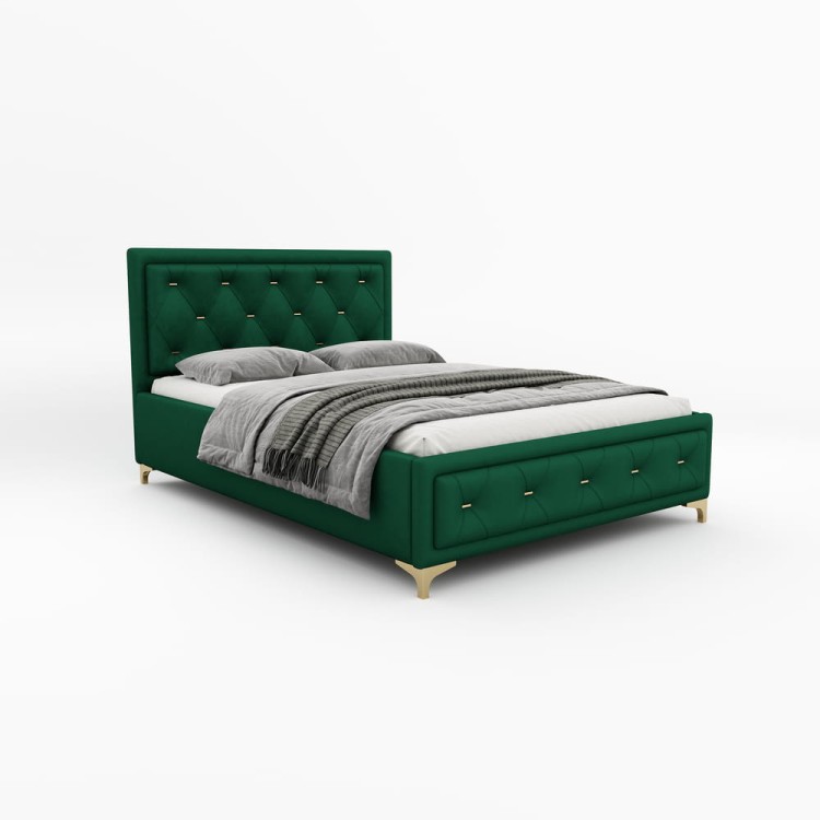Łóżko tapicerowane Glamour Luxe 160/200 z pojemnikiem Butelkowa Zieleń