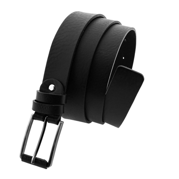 Skórzany pasek męski czarny z przeszytą skórą na klamrze 134cm