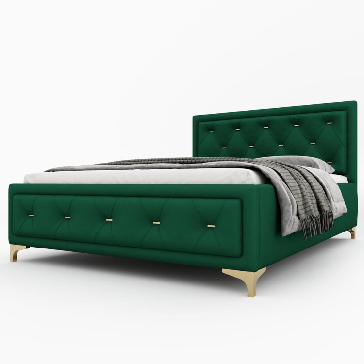 Łóżko tapicerowane Glamour Luxe 160/200 z pojemnikiem Butelkowa Zieleń