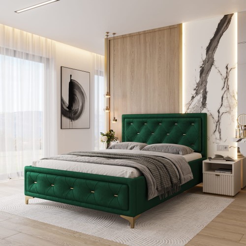 Łóżko tapicerowane Glamour Luxe 180/200 z pojemnikiem Butelkowa Zieleń