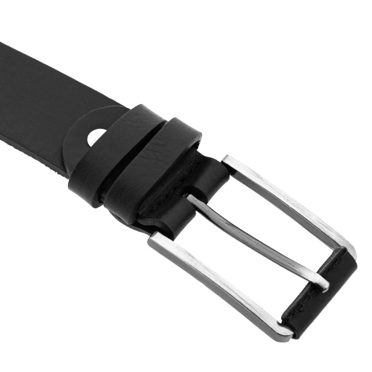 Skórzany pasek męski czarny z przeszytą skórą na klamrze 134cm