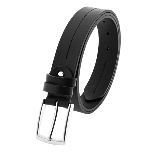 Skórzany pasek męski czarny z przeszyciem 114cm