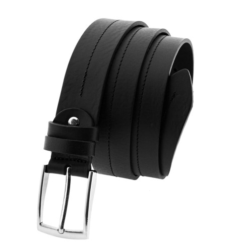 Skórzany pasek męski czarny z przeszyciem 114cm