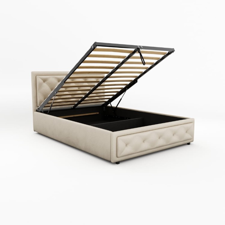 Łóżko tapicerowane Velvet Dream 140/200 z pojemnikiem Beż