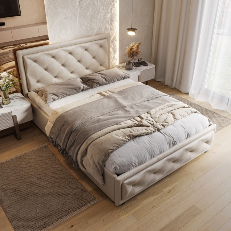 Łóżko tapicerowane Munia z pojemnikiem Beż