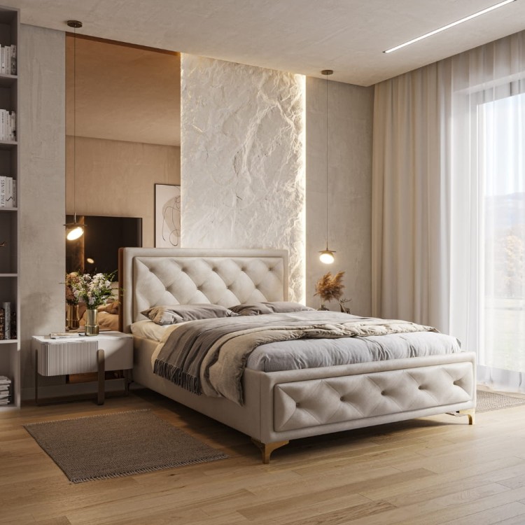 Łóżko tapicerowane Velvet Dream Premium z nóżkami 180/200 z pojemnikiem Beż
