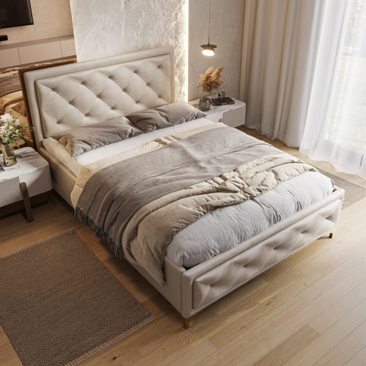 Łóżko tapicerowane Velvet Dream Premium z nóżkami 180/200 z pojemnikiem Beż