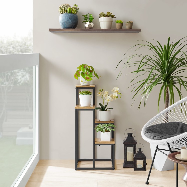 Kwietnik stojacy loft industrialny na kwiaty i ksiazki w salonie