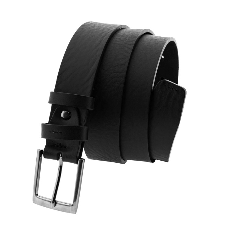Skórzany pasek męski czarny z przeszyciem na szlufce 114cm