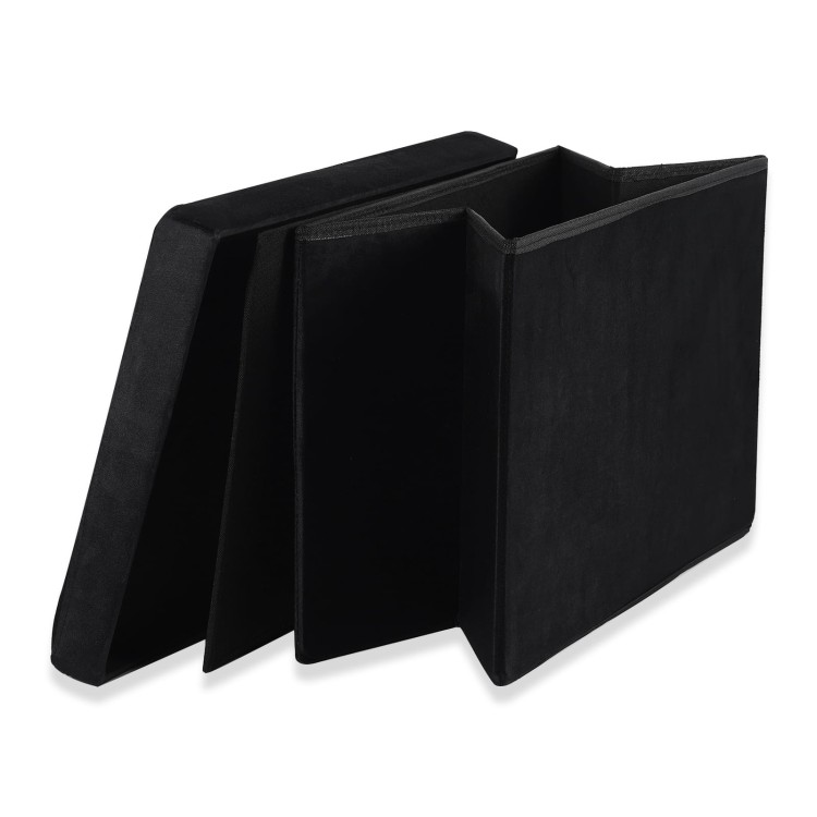 Pufa składana XL z guzikami - 60x38x38cm aksamit czarna