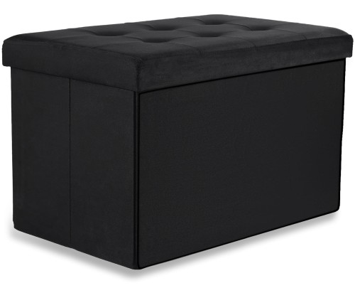 Pufa składana XL z guzikami - 60x38x38cm aksamit czarna
