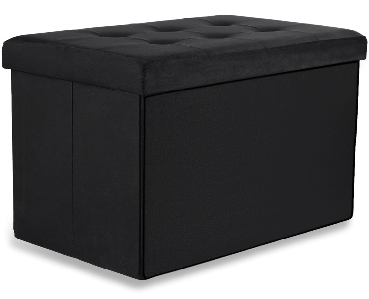 Pufa składana XL z guzikami - 60x38x38cm aksamit czarna