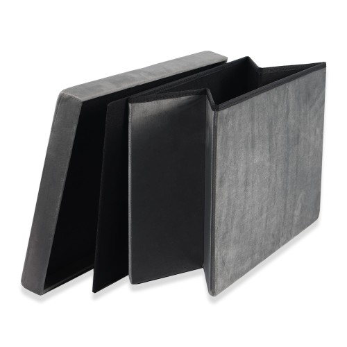 Pufa składana XL z guzikami - 60x38x38cm aksamit szara