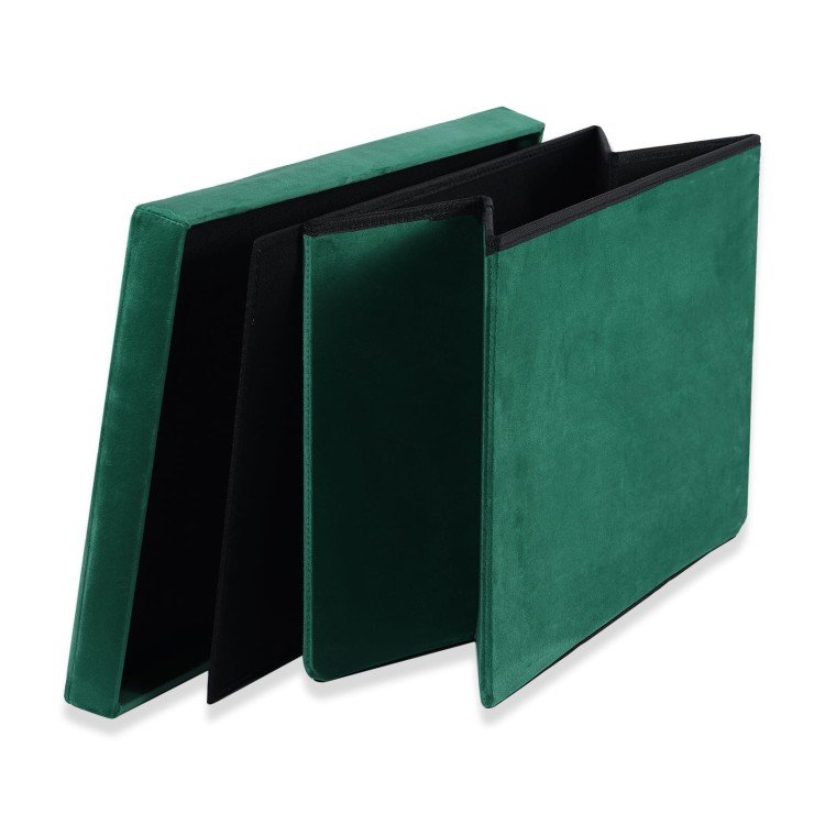 Pufa składana XL z guzikami - 60x38x38cm aksamit zielona