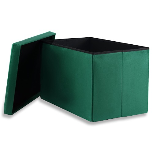 Pufa składana XL z guzikami - 60x38x38cm aksamit zielona