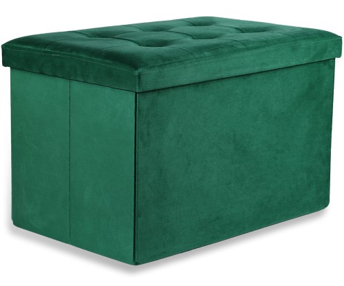 Pufa składana XL z guzikami - 60x38x38cm aksamit zielona