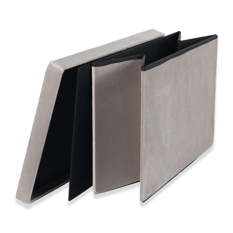 Pufa składana XL z guzikami - 60x38x38cm aksamit beż