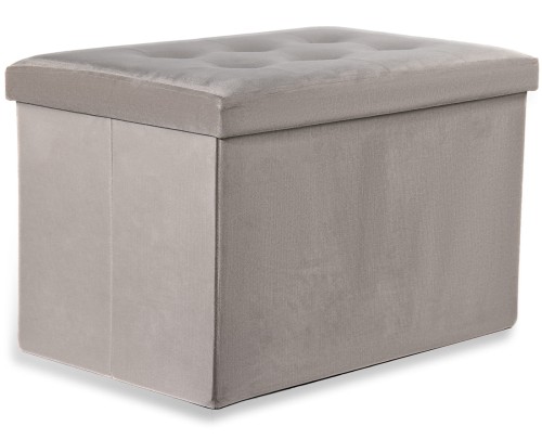 Pufa składana XL z guzikami - 60x38x38cm aksamit beż